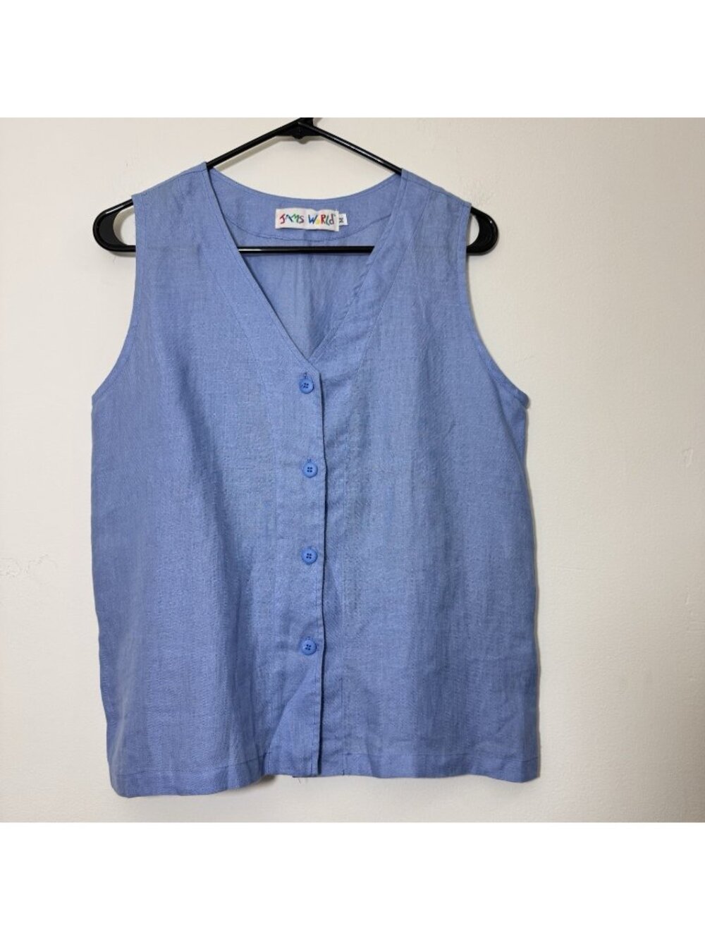 Jams World Women’s Size M Sky Blue 100% Linen Top Sleeveless Button Front